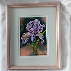 Original Watercolour Purple Iris Framed Art Signed by Richard Edwards